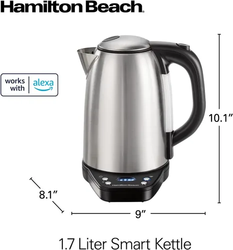 Vista 8 de Hamilton Beach Tetera eléctrica inteligente y caldera de agua, funciona con Alexa, 1.7 litros, ebullición rápida 1500 vatios, inalámbrica, mantiene