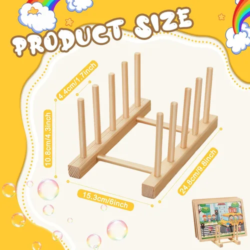 Vista 2 de Barydat - Soporte de exhibición de rompecabezas de madera de 2 piezas, organizador de estante para guardar tapas de ollas, soporte