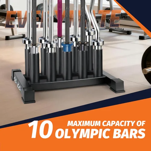 Vista 5 de EVERYMATE Vertical Barbell Rack - Heavy-Duty Steel Organizer, Barbell Holder Floor Stand, Fits 2" Olympic Bars with Scratch-Resistant Inserts