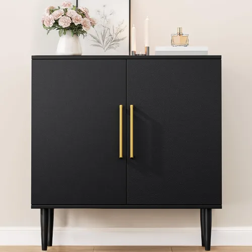 Vrullu Gabinete de Almacenamiento Moderno, Gabinete de Buffet Independiente, Aparador Negro y Almacenamiento de Buffet, Muebles de Acento de Madera