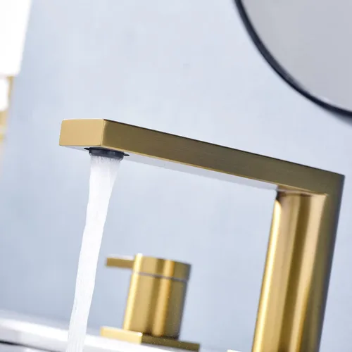 Vista 5 de Grifos de Latón de Lujo Extendidos para Lavabo de Baño con Válvula de Cobre para 3 Orificios, 2 Manijas, 8 Pulgadas, Grifo de Tocador de Baño