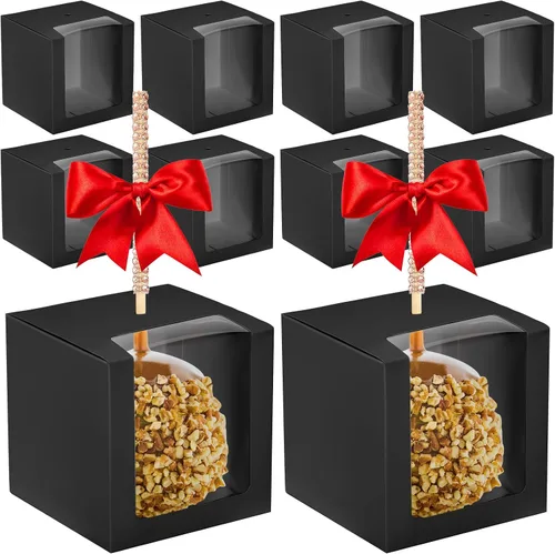 Juexica 30 cajas de manzana de caramelo con agujero, cajas de regalo de Negro