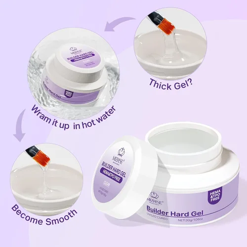 Vista 8 de MIZHSE Gel duro sin HEMA para uñas, gel constructor transparente de 1.06 onzas, endurecedor de uñas, gel de extensión U V/LED, para reparación