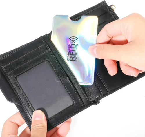 Vista 6 de Molain Colorido portatarjetas RFID, mangas de bloqueo RFID, fundas para tarjetas de crédito, juego de fundas RFID para tarjetas de identidad