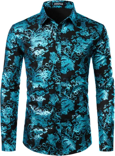 Vista 25 de ZEROYAA Men's Luxury Paisley Floral Printed Button Down Shirt Zhcl36-negro oro