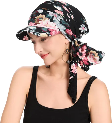 Vista 20 de ZLYC Gorro de quimioterapia para mujer, visera para la cabeza, bufanda preatada, gorra ligera de calavera Blanco sólido
