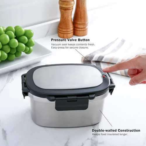 Vista 6 de Contenedor de alimentos aislado de 33 onzas, lonchera de acero inoxidable con divisor extraíble (paquete de 2)