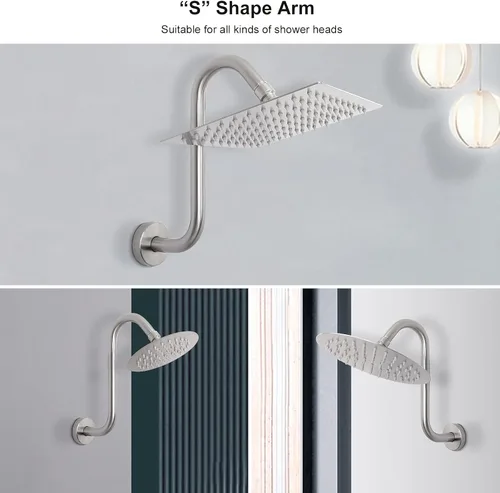 Vista 6 de NearMoon Brazo elevador de cabezal de ducha en forma de S, brazo extensor de ducha con brida, conexión estándar de 1/2 pulgada, accesorio de baño