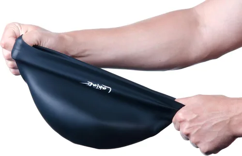 Vista 7 de Gorras de natación 3D – Gorra de natación con protección para los oídos para mujeres y hombres – Silicona, impermeable – Se adapta a cabello largo