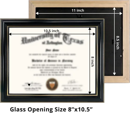 Vista 5 de GraduationMall Marco de diploma de certificado de 8.5 x 11, madera maciza y vidrio templado, acabado negro con ribete dorado