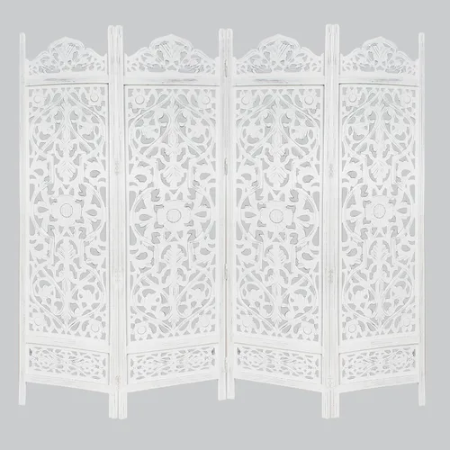 Vista 20 de Biombo Divisor de Habitación de Madera – Partición Plegable de 4 Paneles – Marco de Madera Maciza Marrón con Tallado a Mano Inspirado en Coral