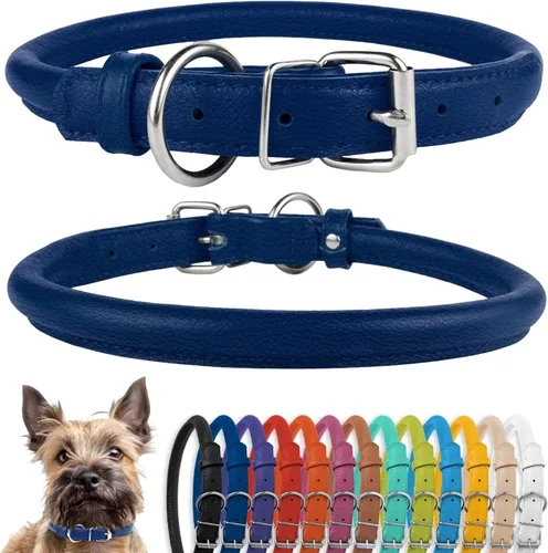 CollarDirect Collar de Cuero Enrollado para Perros, Collar Redondo Acolchado Suave para Cachorros, Collar de Cuero Genuino Hecho a Mano para Perros