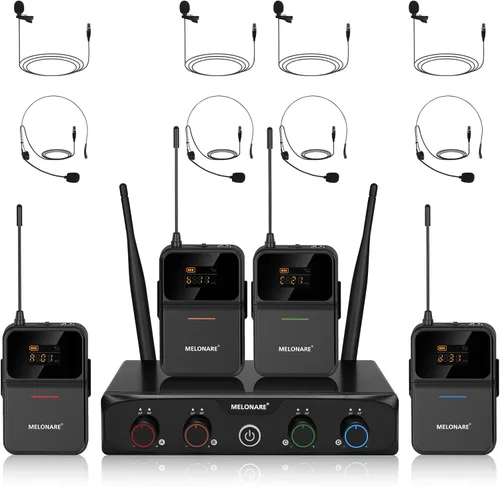 Vista 12 de Sistema de micrófono inalámbrico de 4 canales, juego de micrófono inalámbrico UHF con frecuencias de 4x10, 200 pies, 2 micrófonos dinámicos de mano