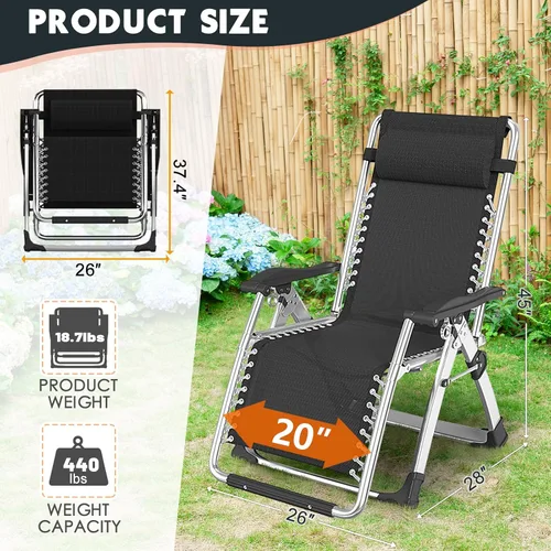 Vista 3 de MOPHOTO Silla Zero Gravity, silla de descanso acolchada para exteriores con mesa auxiliar, silla reclinable de gravedad cero, silla reclinable