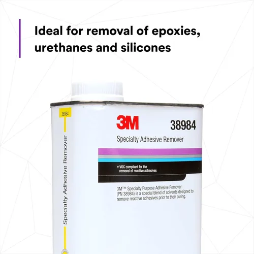 Vista 5 de 3M Specialty Removedor de adhesivo 38984, transparente, a base de disolvente, fácil eliminación de residuos, 1 cuarto de galón