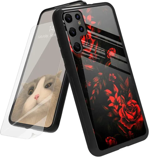 Vista 122 de Funda para Samsung Galaxy A53 5G con protector de pantalla, parte trasera de vidrio templado + silicona suave TPU absorción de golpes, funda