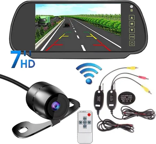 Vista 3 de Car Reverse Camera 7" Rear View Monitor Mirror Wireless Reverse Backup Camera Kit Replacement for Car Truck Van Car Rear Camera(Wireless Kit)(Camera