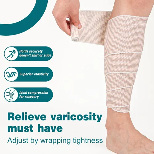 Vista 6 de AZEN Premium Paquete de 6 Vendajes Elásticos de 4 Pulgadas, Vendajes de Compresión para Piernas, Vendajes de Linfedema para Piernas, Tobillo
