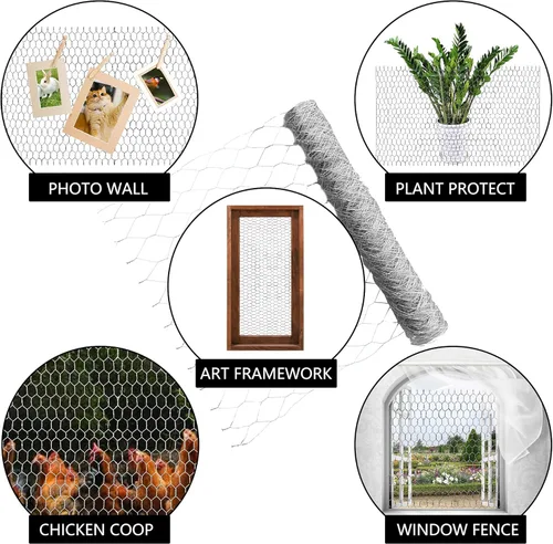 Vista 5 de Valla de alambre de pollo, valla de malla de alambre galvanizado hexagonal de 2 pulgadas x 150 pies, valla de malla de aves de corral, barrera