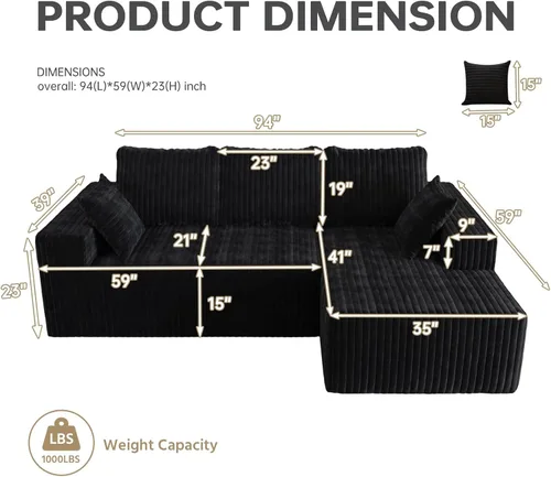 Vista 2 de L Shapes Boneless Cloud Couches for Living Room 4-Seat Modular Sectional Couch with Chaise Lounge, Comfy Flannel Fabric Sofa, Including Pillow and