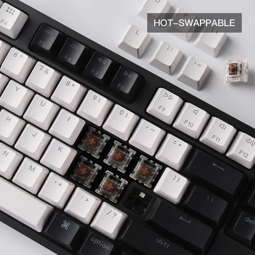 Vista 2 de Keychron Teclado mecánico C1 RGB para juegos con cable intercambiable en caliente para Mac interruptor Gateron G Pro marrón teclas ABS de doble