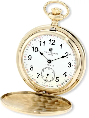Charles-Hubert, Paris 3907-GRR Premium Collection Reloj de bolsillo mecánico chapado en oro de acero inoxidable pulido con doble caja Hunter, Oro,