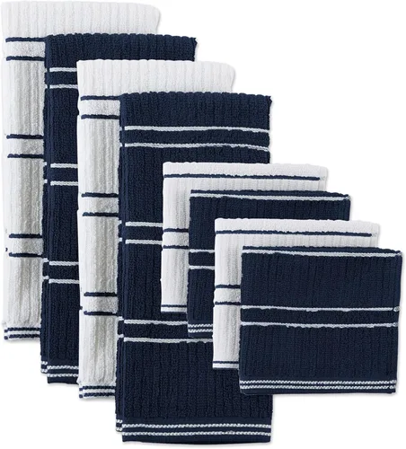 Vista 9 de DII Basic - Colección básica de rizo acanalado para cocina, azul, paños de cocina, 12 piezas