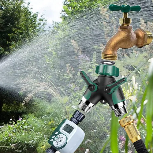 Vista 6 de Divisor de manguera de jardín de 2 vías - Divisor de manguera de agua con mango largo Manguera de jardín Válvula de cierre de doble conector en Y