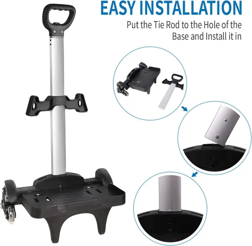 Vista 5 de Carrito de mochila, carrito con ruedas de aleación de aluminio, carrito plegable para mochila escolar, carrito de equipaje de 6 ruedas con protector