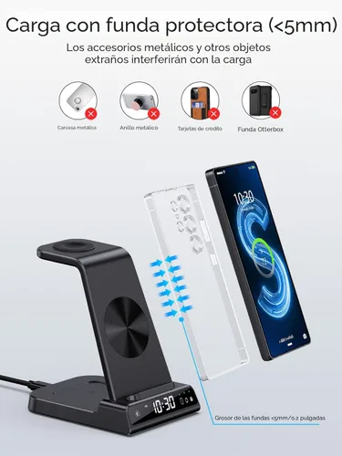 Vista 4 de Cargador inalámbrico para estación de carga Samsung con reloj para Samsung Galaxy S25 Ultra/S24 Ultra/Z Flip 7/Fold 6/Bud, estación de carga Android