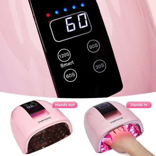 Vista 3 de Purtato Lámpara de uñas profesional recargable LED UV de 90 W, batería de 45 cuentas de lámpara de larga duración, parte inferior de acero