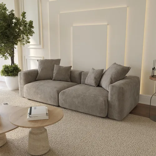Vista 33 de WJShome Cloud Couch Sofá Seccional Modular, Sofá en Forma de L de 102 pulgadas con Otomana, Sofá de Pana Beige de 3 Asientos, Sofá Seccional