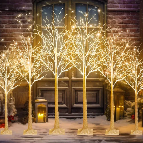 Vista 10 de Aurelema 16 piezas de abedul iluminado, 8 modos de Navidad, luces LED artificiales de color blanco cálido, árbol de abedul para decoración del hogar