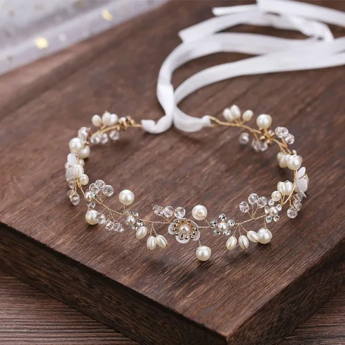 Vista 6 de Accesorios para el cabello de boda para niños, diadema de princesa, diadema de flores blancas, perla para niñas, linda banda para el pelo de boda