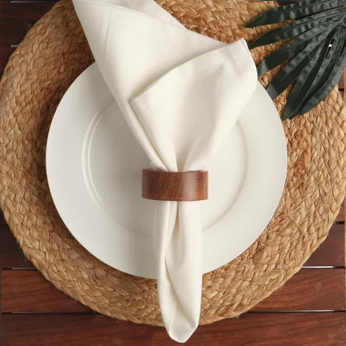 Vista 2 de 6 servilletas elegantes de madera, hebillas, servilleteros simples, servilleteros para bodas, recepciones, cenas, fiestas, uso diario, reuniones
