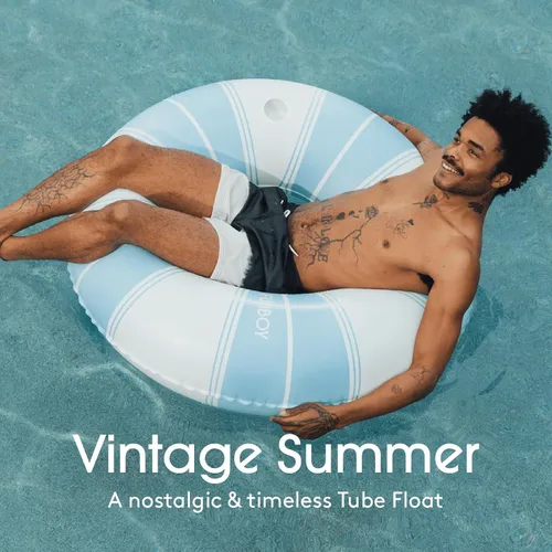 Vista 2 de FUNBOY Giant Vintage Stripe Inflatable Pool Float with Cup Holder 48" Pool Float for Adults Inner Tube Pool Toys Swim Rings Swimming Pool