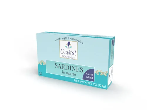Vista 4 de Coastal Gourmet Sardinas en agua, sin sal añadida, 4.375 onzas (paquete de 12) (el embalaje puede variar)