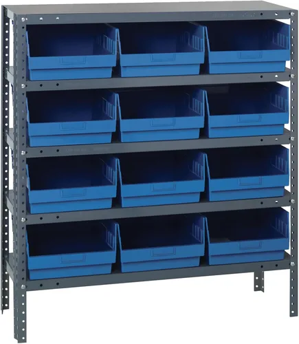 Vista 114 de Quantum QSBU-245BK Heavy Duty Shelving Unit with (7) Shelves and (24) QUS245 Black Bins for Garage Warehouse Storage Distribution 400 lb Load