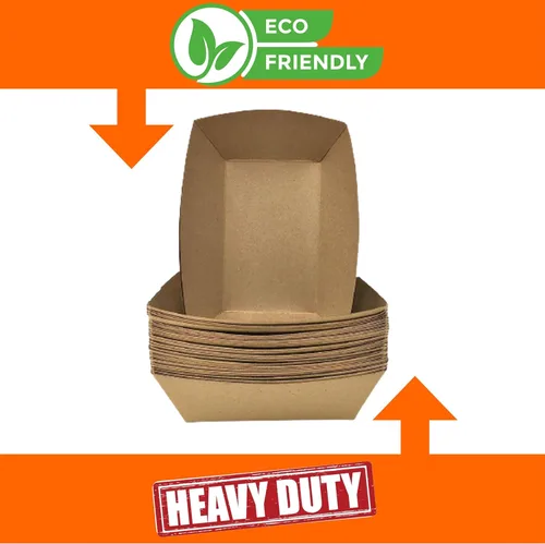 Vista 3 de Mr Miracle Bandejas de papel para alimentos, papel kraft. Extra grandes (5 libras). Paquete de 50 botes desechables y reciclables. Para condimentos