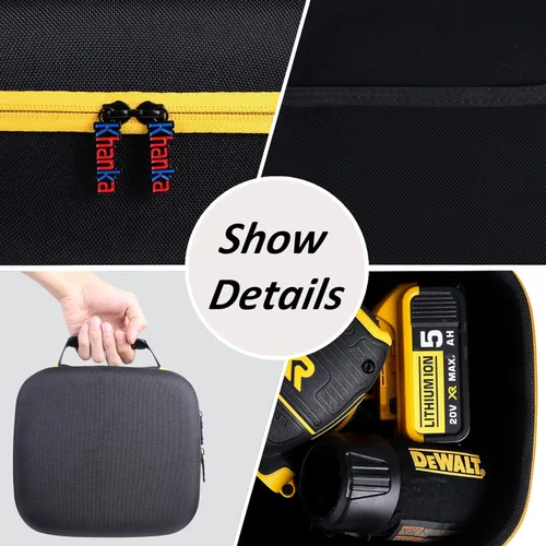 Vista 5 de khanka Estuche rígido de viaje compatible con lijadora orbital DEWALT 20V MAX (DCW210B), solo funda