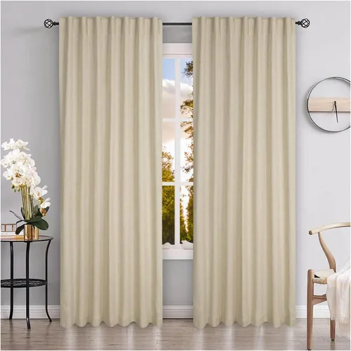 Juego de 2 paneles de cortinas de lino natural con pestaña superior de 50 x 63 pulgadas, cortinas largas de lino para sala de estar y dormitorio,