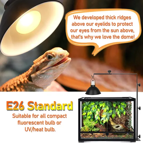 Vista 5 de Lámpara reflector de reptiles, lámpara de cúpula de aluminio pulido profundo de 8.5 pulgadas para terrarios de vidrio de reptiles, compatible