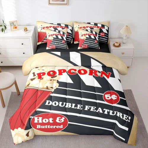 Vista 36 de Homewish Theater Cinema Poster 7 Pieces Bed Set Twin Size Retro Movie Comforter Set with Sheets Popcorn Sheet Set, Pillowcases & Pillow Covers