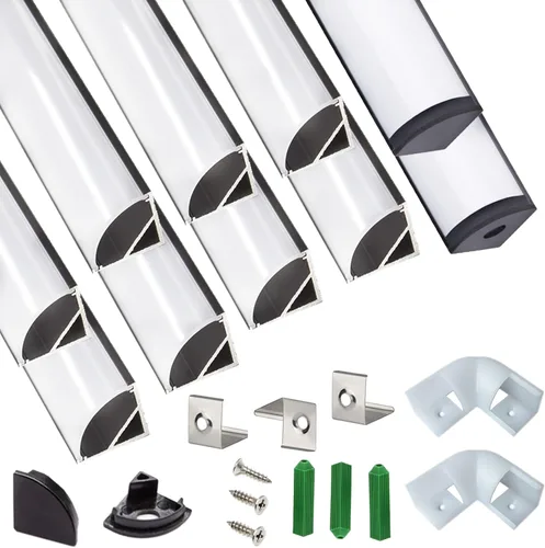 Vista 12 de THMOOTHER Tira LED con forma de V de 3.28 pies, resistente a los rayos UV, difusor de canal negro, paquete de 6 perfiles de aluminio con cubierta