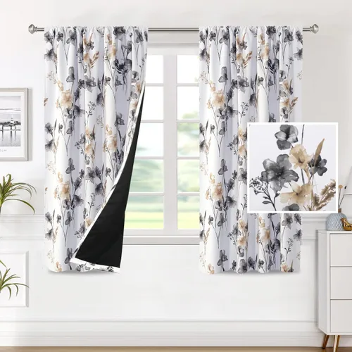 Vista 14 de H.VERSAILTEX Cenefas de cortina 100% opacas para ventanas de cocina, juego de 2 paneles de Cattleya con estampado floral, estampado floral