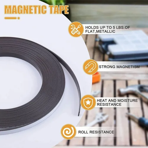 Vista 4 de Cinta magnética flexible, tira magnética de 32 pies con fuerte autoadhesivo, rollo de cinta magnética ideal para proyectos de manualidades