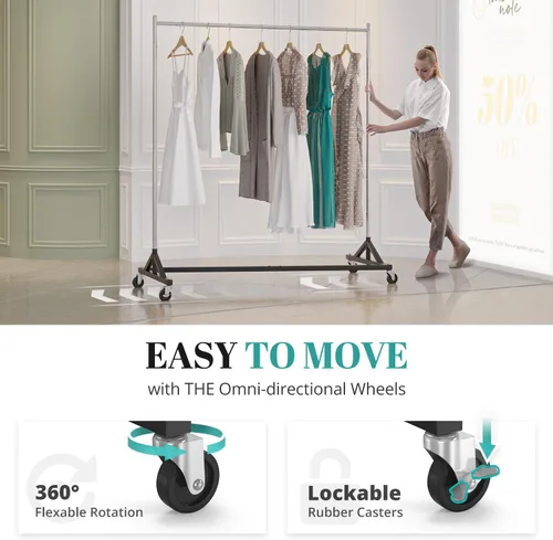 Vista 3 de HOKEEPER Perchero Z con capacidad para 500 libras, resistente perchero de ropa comercial para colgar ropa con ruedas, estante Z portátil para Negro