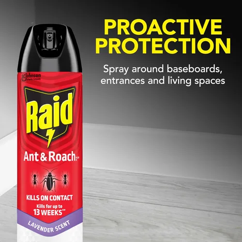 Vista 4 de Raid Ant & Roach Killer Spray para insectos listados, mantiene matando durante semanas, aroma a lavanda, 12 onzas (paquete de 1)