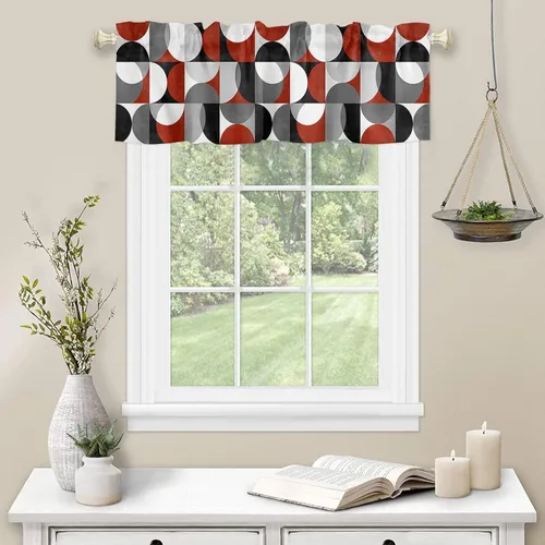 Vista 104 de Cenefa de cocina para ventanas, Día de la Independencia, pentagrama, textura de arpillera a cuadros, semitransparente, con bolsillo para barra