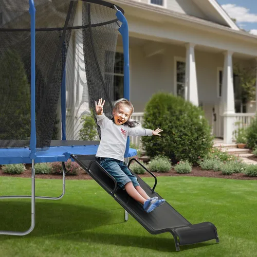 Vista 4 de Universal Trampoline Slide 60" * 20" Slide with 2 Iron Plasticized Handles Buffer Bottom Wear-Resistant Fabric Safety Ladder for Kids and Toddle